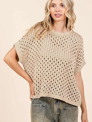 Latte Open Knit Sweater Top - Boutique Bella Bellatop