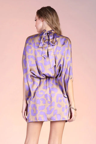 Lavender Leopard Mock Neck Caftan Mini Dress - Boutique Bella BellaDress