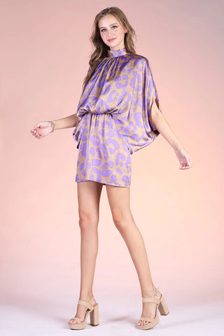 Lavender Leopard Mock Neck Caftan Mini Dress - Boutique Bella BellaDress