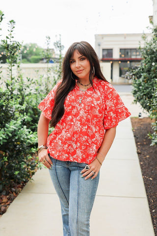 Layerz - The Bell Top - Red Floral - Boutique Bella BellaTop