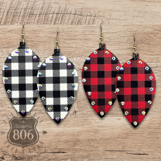 Embellished buffalo plaid print drop earring