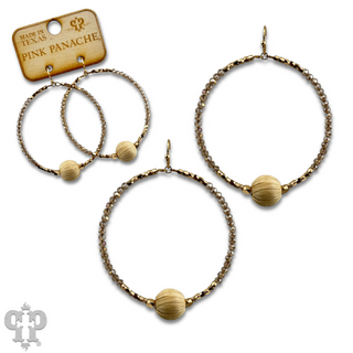 Seed bead circle earring with raffia bead and Austrian crystal - last call