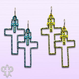 Double rhinestone cross earring - LC