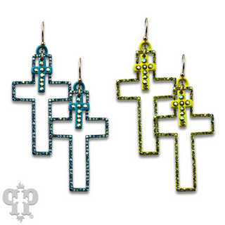 Double rhinestone cross earring - LC