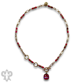 Cylinder stone linked bead with toggle closure and Austrian crystal necklace - LC