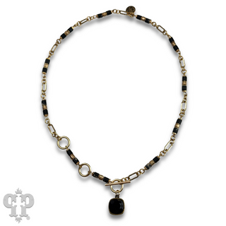 Cylinder stone linked bead with toggle closure and Austrian crystal necklace - LC