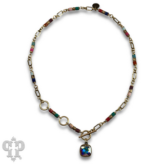 Cylinder stone linked bead with toggle closure and Austrian crystal necklace - LC