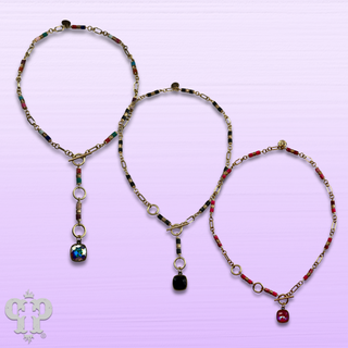 Cylinder stone linked bead with toggle closure and Austrian crystal necklace - LC