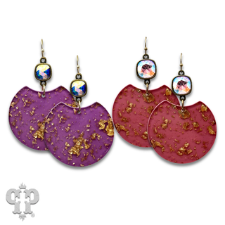 Acrylic disc earring with gold flecks and Austrian crystal - last call