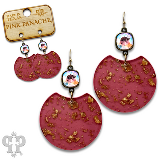 Acrylic disc earring with gold flecks and Austrian crystal - last call