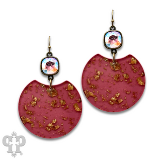 Acrylic disc earring with gold flecks and Austrian crystal - last call