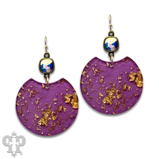 Acrylic disc earring with gold flecks and Austrian crystal - last call