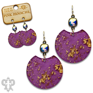 Acrylic disc earring with gold flecks and Austrian crystal - last call