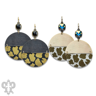 Linked animal print circle earring with Austrian crystal - last call