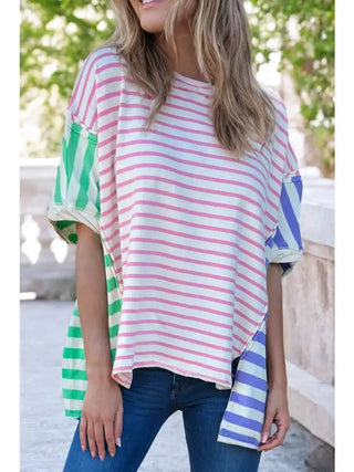 LDC Colorblock Stripe Patchwork Baggy T - Shirt/Multi Color - Boutique Bella BellaT - Shirt