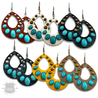 Leather and stone teardrop earring, last call - Boutique Bella BellaEarrings