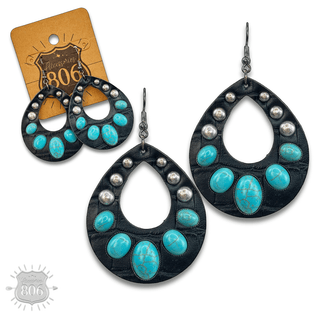 Leather and stone teardrop earring, last call - Boutique Bella BellaEarrings