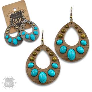 Leather and stone teardrop earring, last call - Boutique Bella BellaEarrings