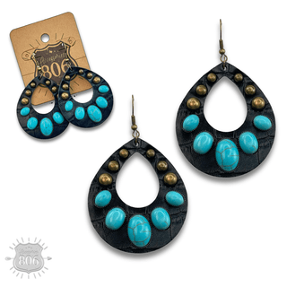 Leather and stone teardrop earring, last call - Boutique Bella BellaEarrings
