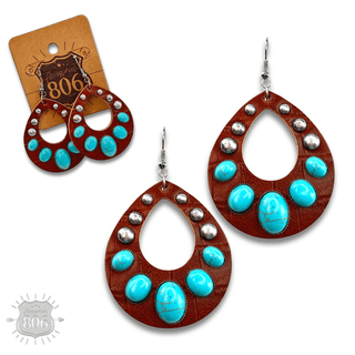 Leather and stone teardrop earring, last call - Boutique Bella BellaEarrings