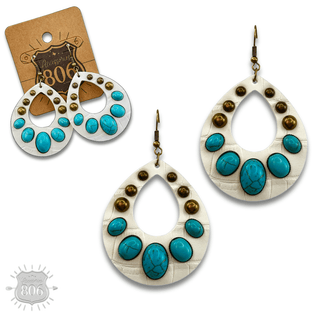 Leather and stone teardrop earring, last call - Boutique Bella BellaEarrings