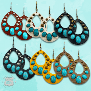 Leather and stone teardrop earring, last call - Boutique Bella BellaEarrings