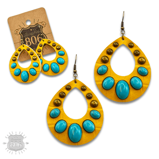 Leather and stone teardrop earring, last call - Boutique Bella BellaEarrings
