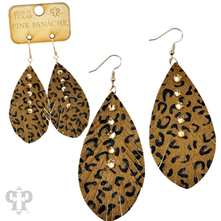 Leather animal print teardrop earring, Austrian crystals - LC - Boutique Bella BellaEarrings