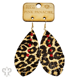 Leather animal print teardrop earring, Austrian crystals - LC - Boutique Bella BellaEarrings