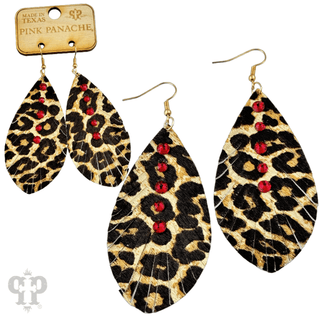 Leather animal print teardrop earring, Austrian crystals - LC - Boutique Bella BellaEarrings