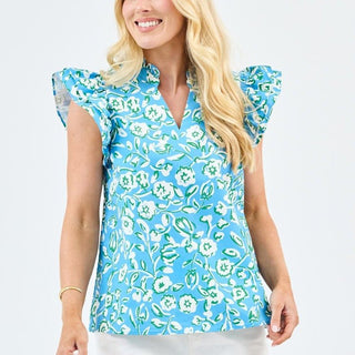Leigh Top in Meadow Line Blue - Boutique Bella BellaTop