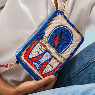 Leila Sardine Seed Bead Clutch with Strap - Ink + Alloy - Boutique Bella BellaClutch