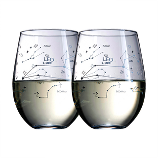 Set Of 2 Zodiac Sign Wine Glasses With 2 Wooden Coasters By Astrology Drinking Glass