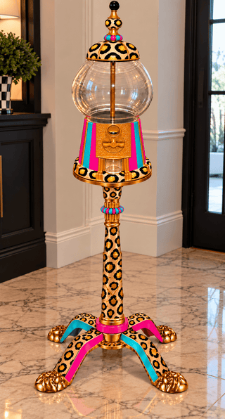Leopard, Pink and Teal Floor Standing Gumball Machine - Boutique Bella BellaCandy Dispenser