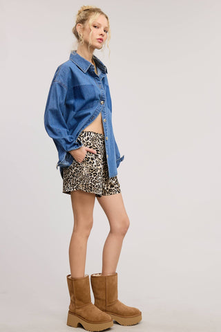 Leopard Print Boxer Shorts with Patch Detail - Boutique Bella BellaBoxer Shorts