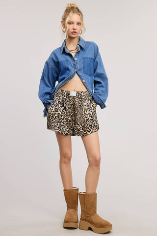 Leopard Print Boxer Shorts with Patch Detail - Boutique Bella BellaBoxer Shorts