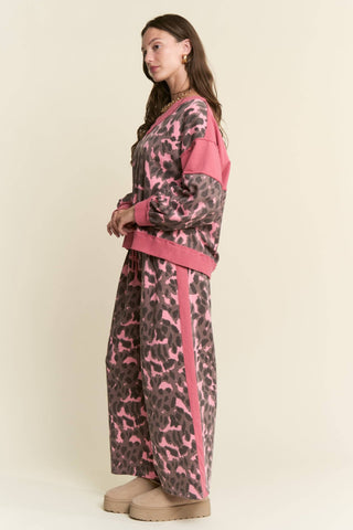 Leopard Print Solid Stripe Wide Leg Bottoms - Boutique Bella BellaPants