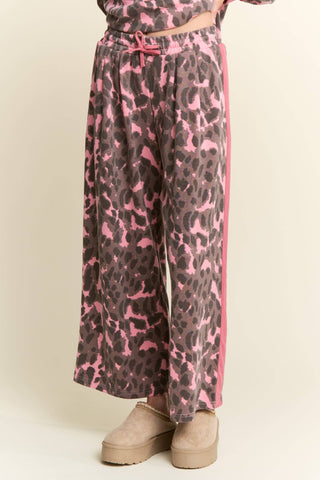 Leopard Print Solid Stripe Wide Leg Bottoms - Boutique Bella BellaPants