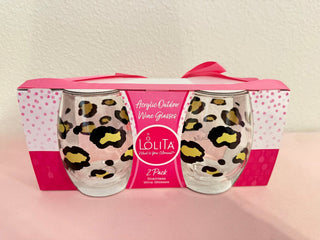 Leopard Print Stemless Wine Glass - Set of 2 - Boutique Bella Bellawine glass