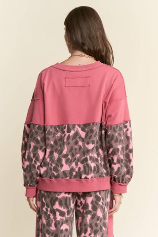 Leopard Print V - Neck Patchwork Sweatshirt - Boutique Bella BellaSweatshirt
