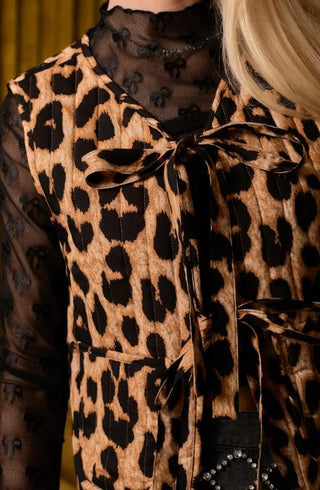 Leopard Quilted Vest W/ Front Ribbon Bow Tie - Boutique Bella BellaOuterwear