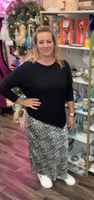 Leopard Satin Skirt Ivory - Boutique Bella BellaSkirt