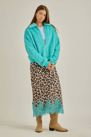 Leopard with Teal Lace Hem Fit & Flare Bias Maxi Skirt - Boutique Bella BellaSkirt
