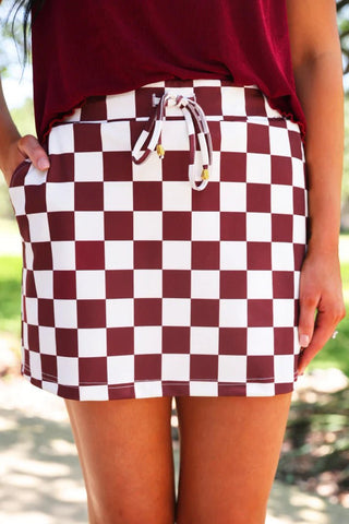 Let's Go Checkered Skort - Maroon - Boutique Bella BellaSkort
