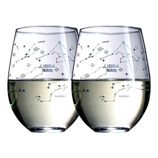 Set Of 2 Zodiac Sign Wine Glasses With 2 Wooden Coasters By Astrology Drinking Glass
