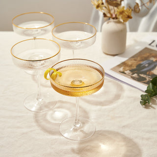Ribbed Coupe Cocktail Glasses With Gold Rim 8 Oz Set Of 4 Classic Manhattan Glasses For Cocktails Li