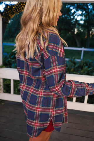 Lola Flannel Tunic Top • Navy - Boutique Bella BellaPlaid