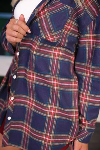 Lola Flannel Tunic Top • Navy - Boutique Bella BellaPlaid