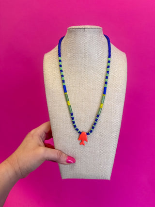 Long Fish Pendant Necklace - Orange - Boutique Bella BellaNecklaces