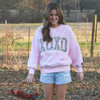 Lulu Mac XOXO PINK W/CAMO - Boutique Bella BellaSweatshirt